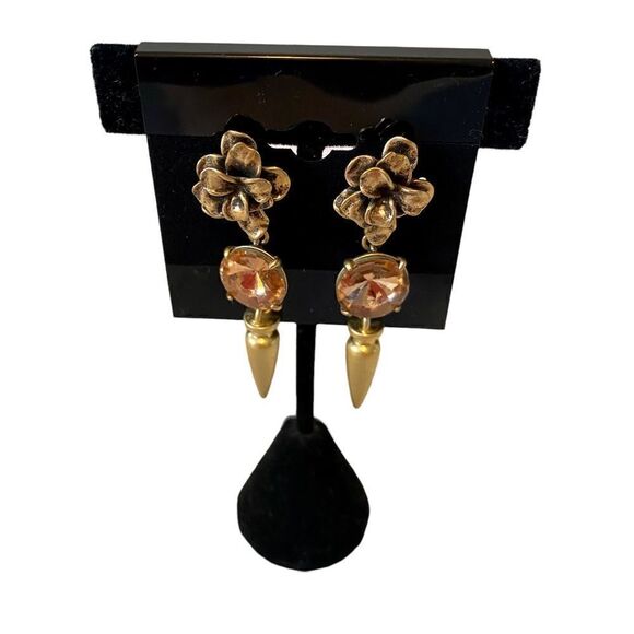 Stella & Dot Antique Gold/Brass Toned Jeweled Statement Drop Earrings. - Picture 6 of 6